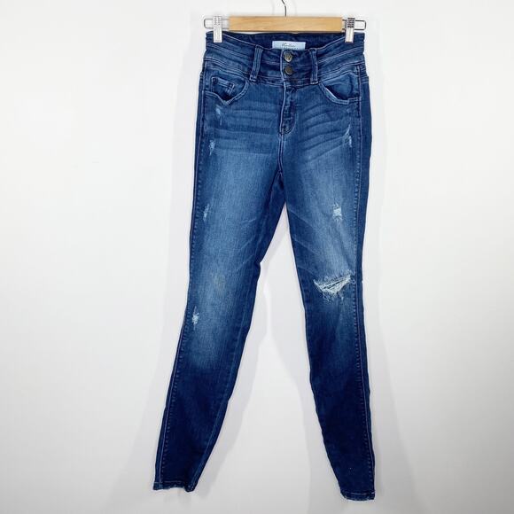 KanCan Signature Dark Wash Blue Denim Distressed Skinny Jeans Women's Size 27 - Picture 1 of 8